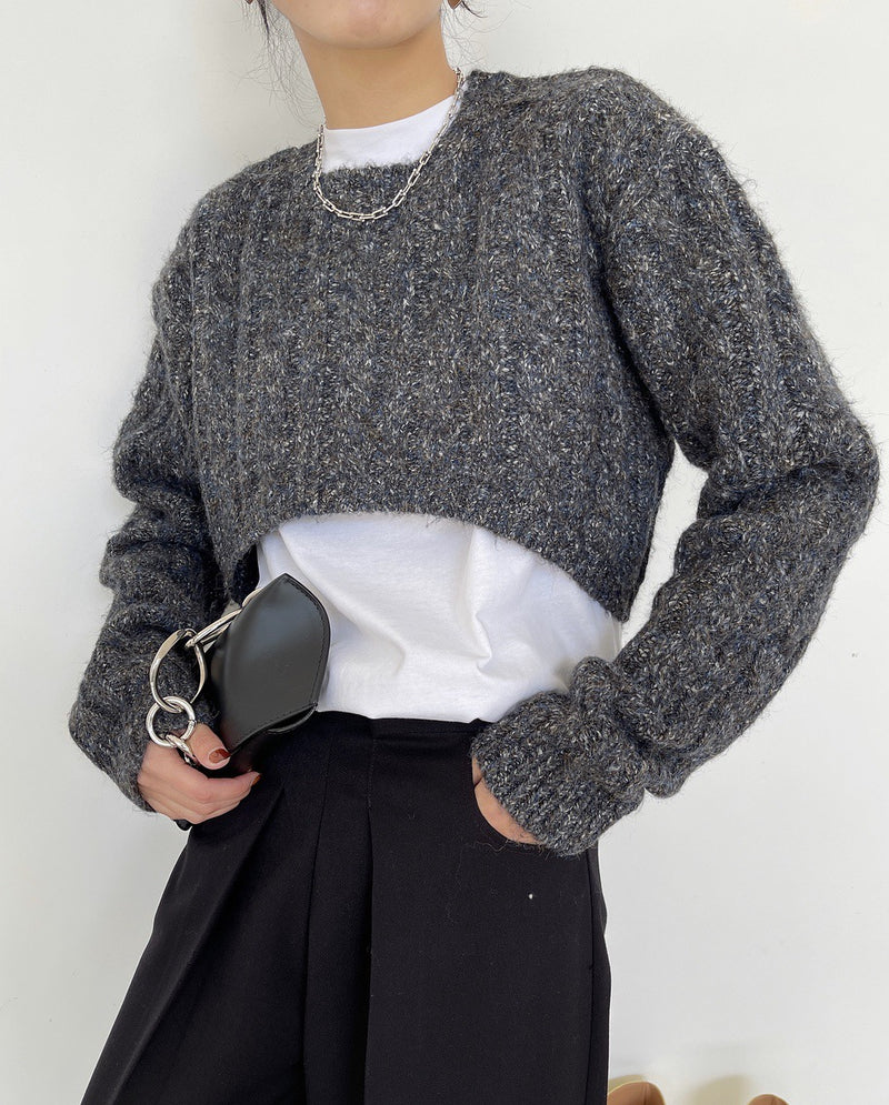 Cropped cable knit sweater