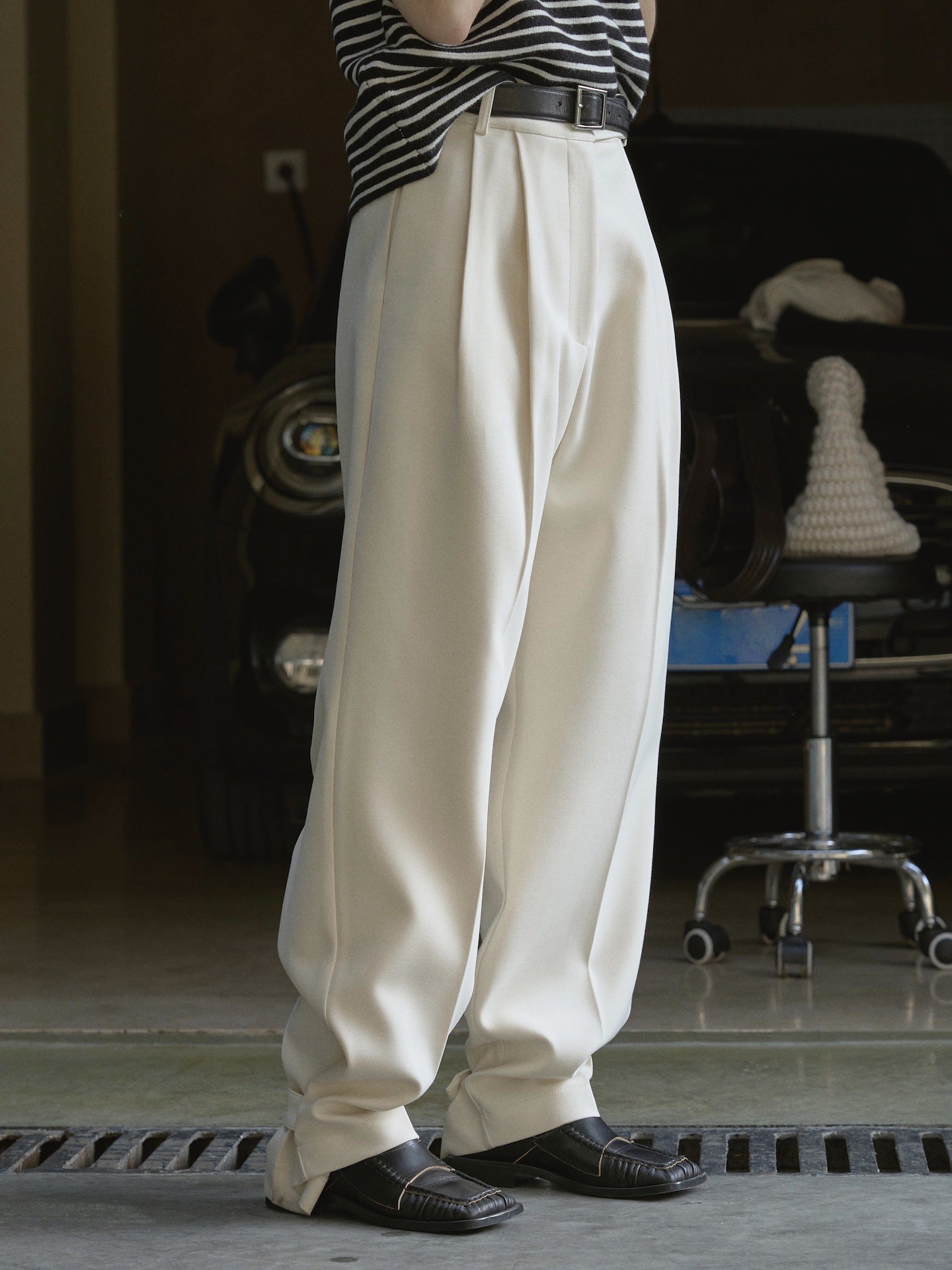 High waist wide leg trousers