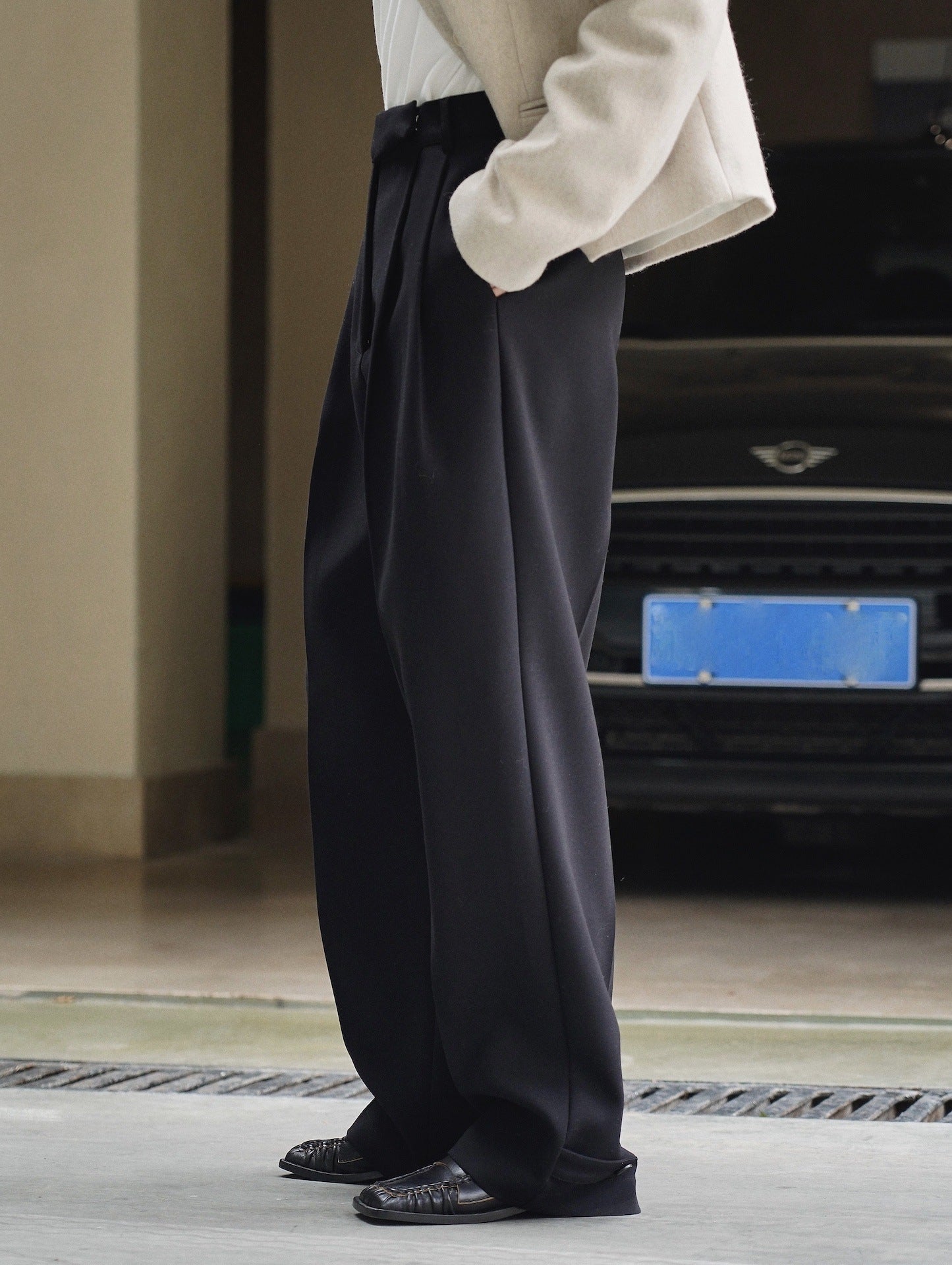 High waist wide leg trousers