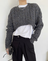 Cropped cable knit sweater