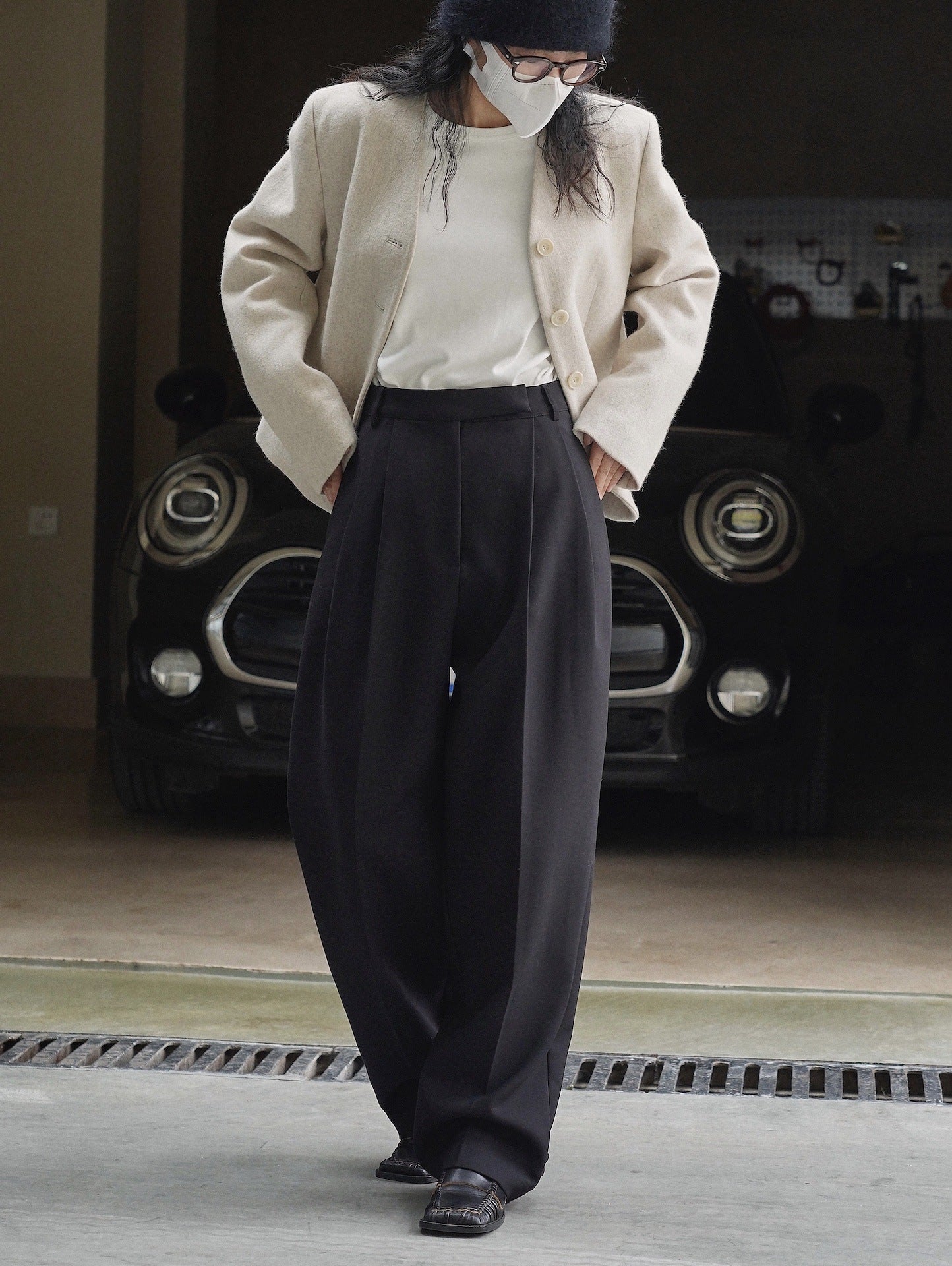 High waist wide leg trousers
