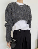 Cropped cable knit sweater